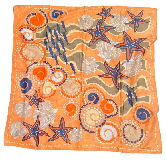 Vintage Ginnie Johansen 35in 100%Cotton Scarf Signed Summer beach - Picture 4 of 4